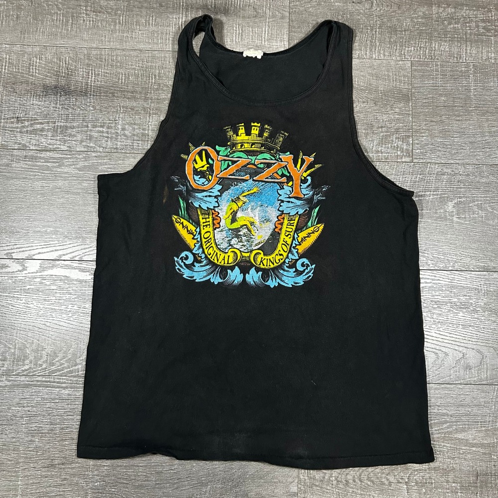 Vintage Ozzy The Original Kings of Surf Tank Top Faded Black Graphic Tee 90s
